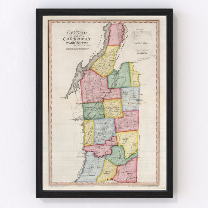 Vintage Map of Washington County, New York 1840