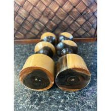 Load image into Gallery viewer, Vintage Hand Turned Pair of wooden Taper Candlestick Holders Two Toned

