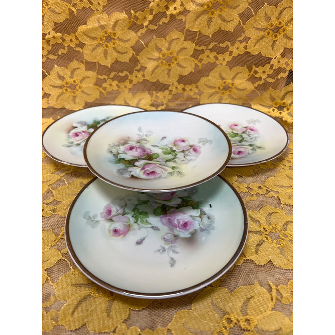 Set of 4 Vintage Bavaria Porcelain 6” Pink Rose Design Plates