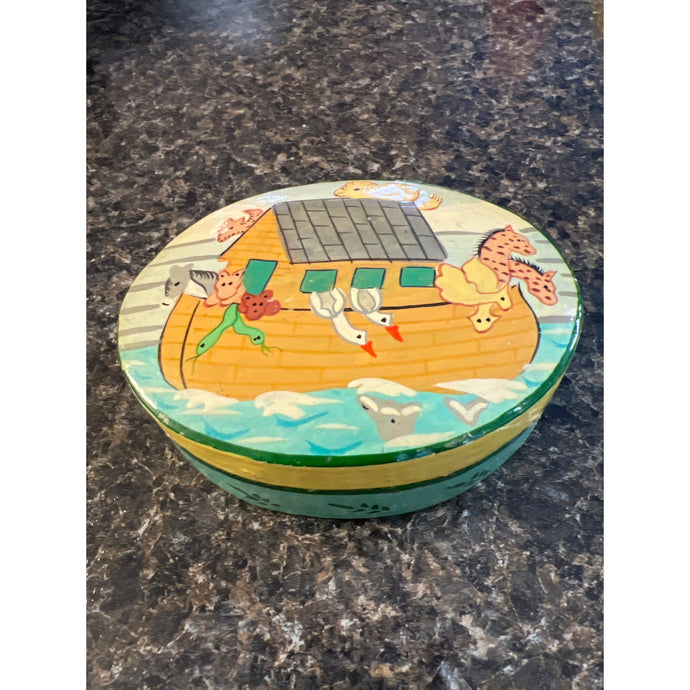Vintage Hand Painted Trinket Box with Noah’s Arc and Animals