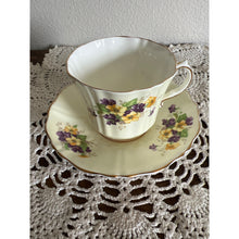 Load image into Gallery viewer, Old Royal Bone China England Pale Yellow with Purple and Yellow Violets Teacup &amp; Saucer #2975
