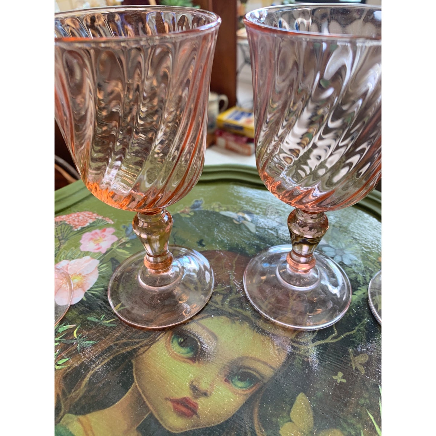 French Luminarc Arcoroc Rosalina 1960s Pink Swirl Water Goblets Set of 4