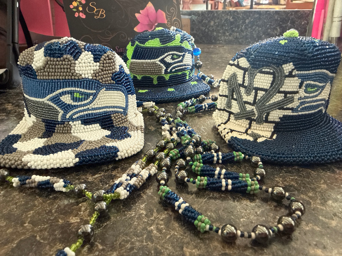 Hand Beaded Seattle Seahawk Hat Necklace