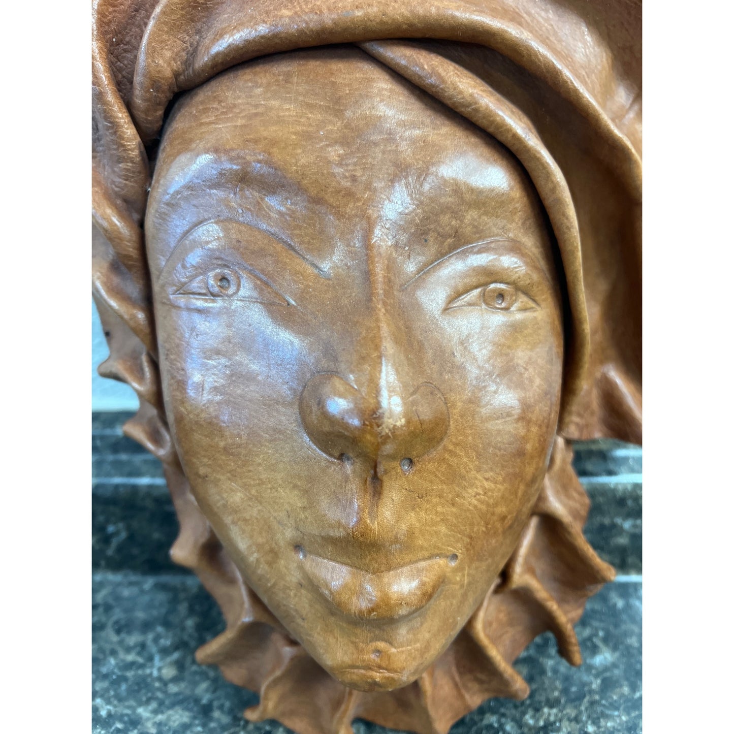 Handmade Vintage Leather 3D Face Sculpture