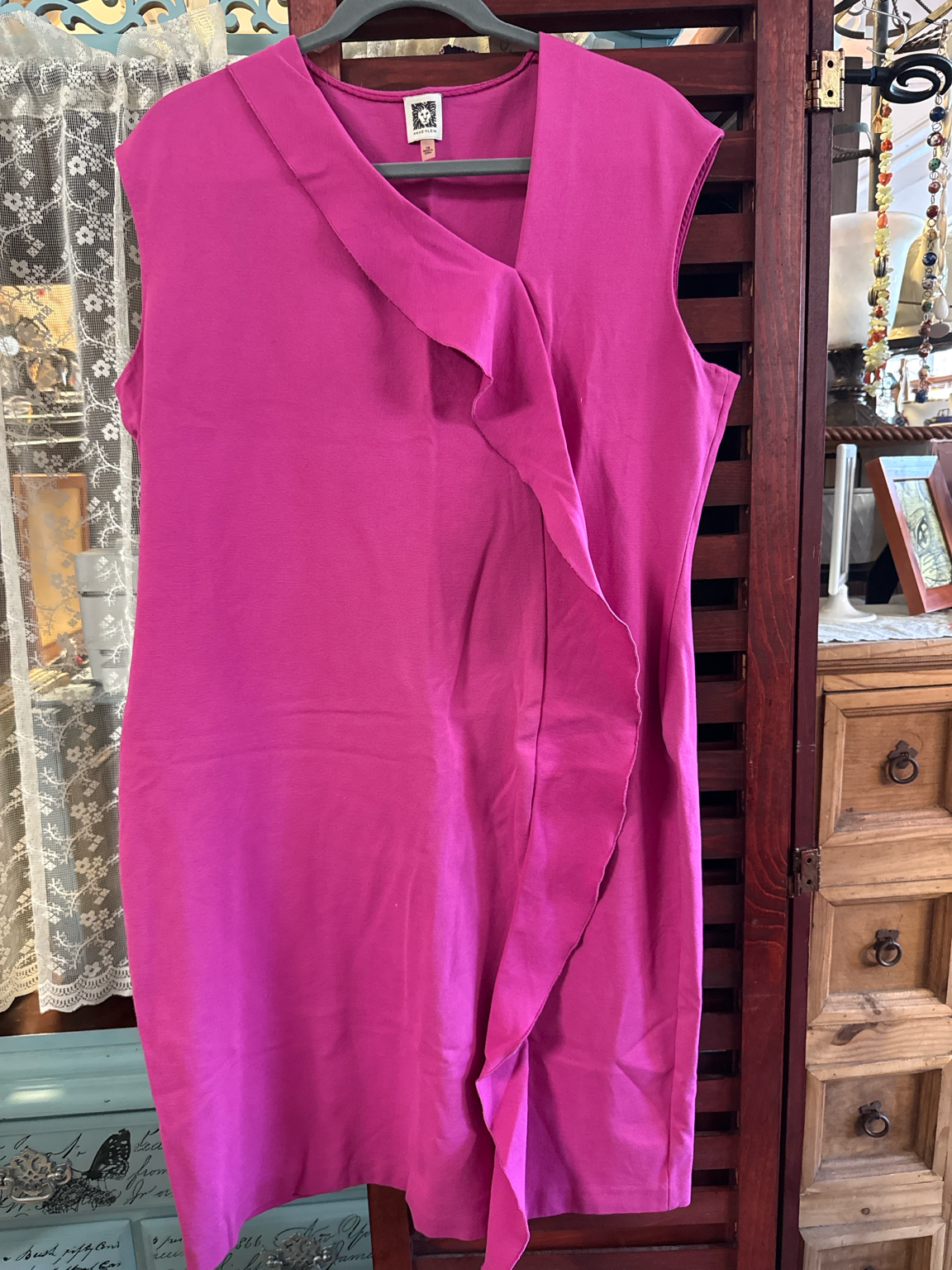 Anne Klein Fuchsia Cascade Ruffle Sheath Dress | Size 16 | Sleeveless Career & Cocktail Dress