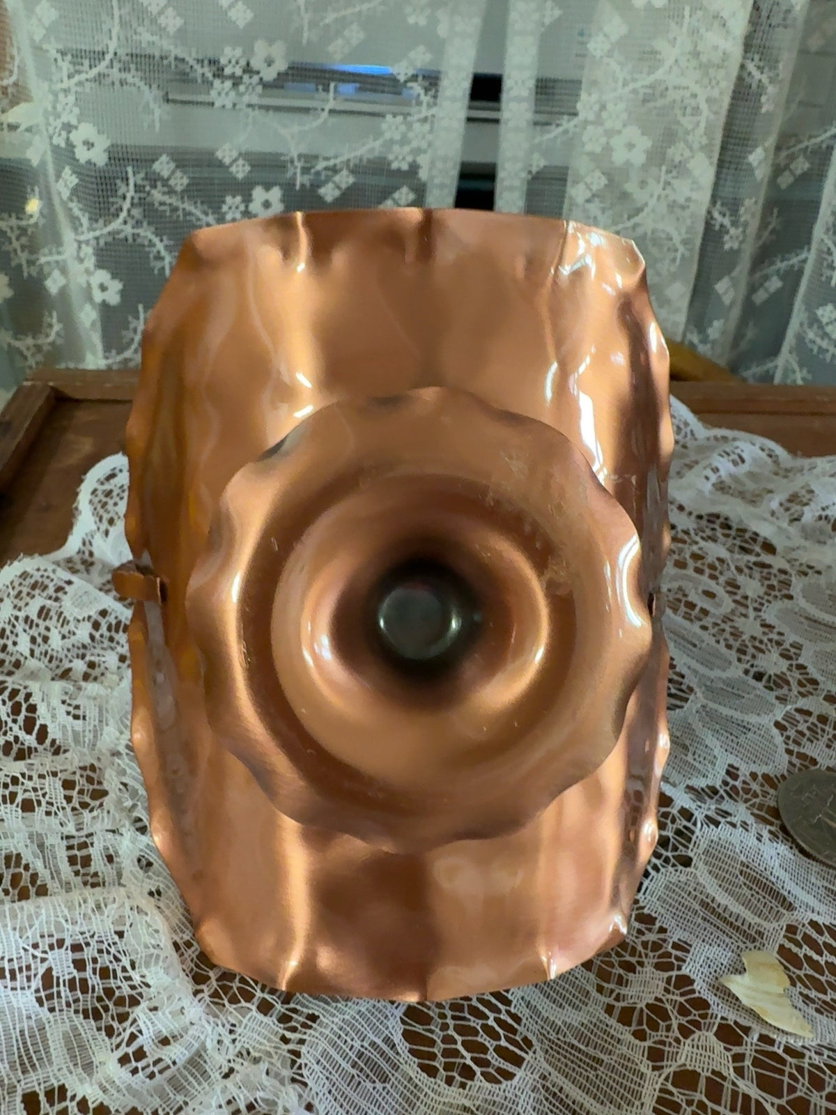 Vintage Hand-Hammered Copper Basket Candle Holder with Twisted Handle