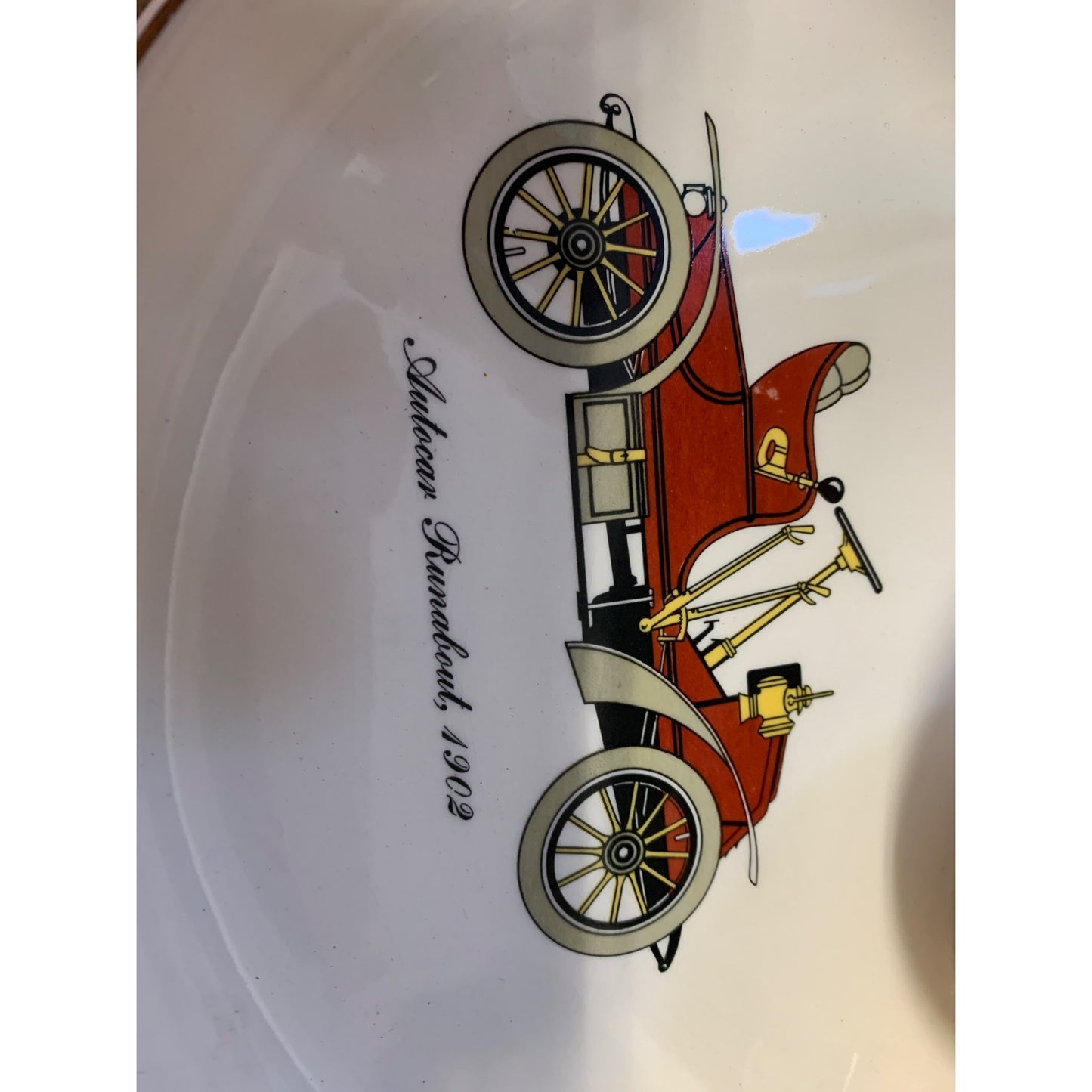 1895-1903 Gold Trim Porcelain Lunch Set of 4 Antique Automobiles