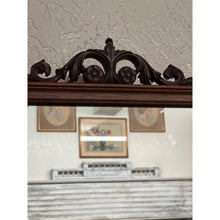 Load image into Gallery viewer, Vintage Carved Mahogany Shield Mirror With Floral Cap Detail
