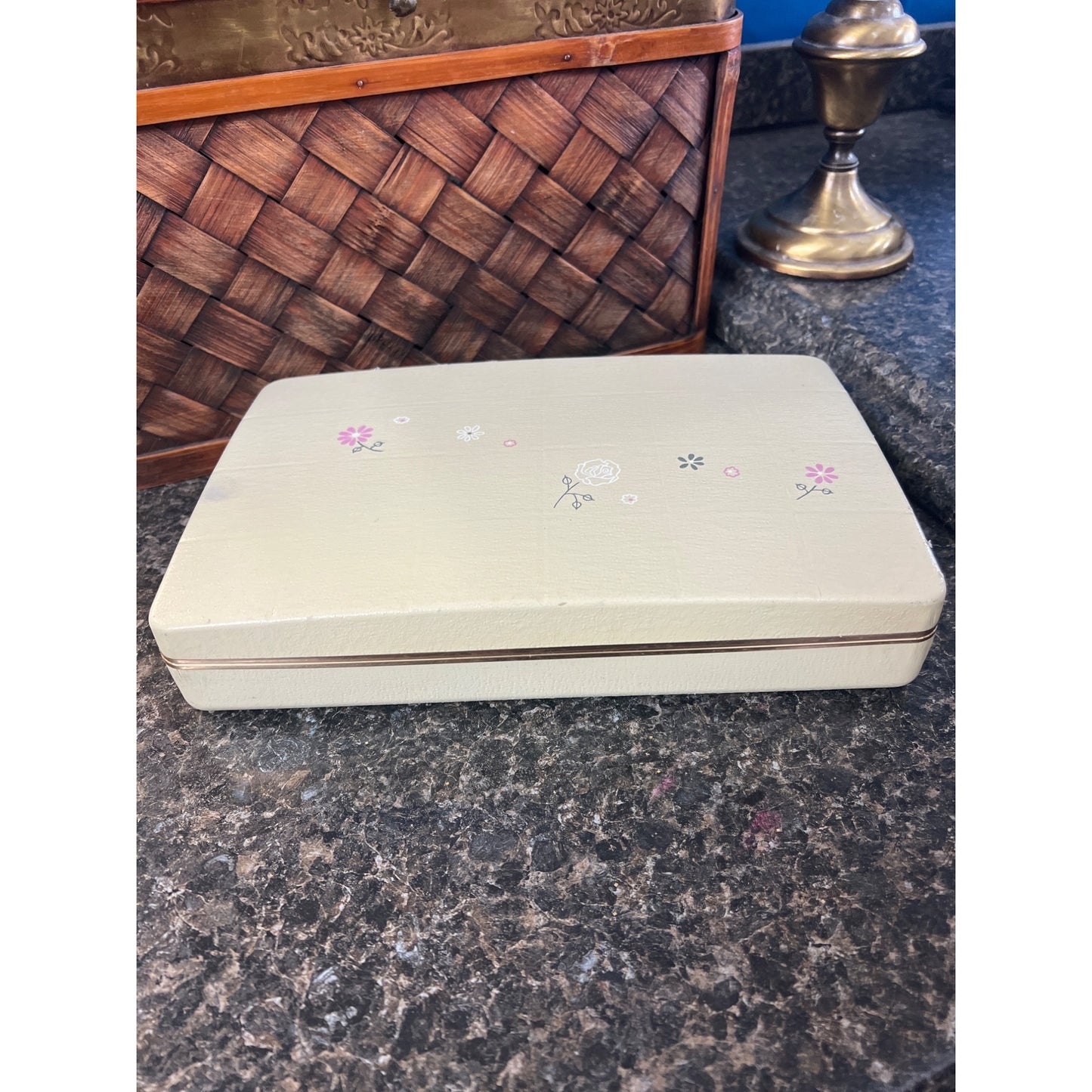 Vintage Farrington 20 Compartment Hard Cover Jewelry Case with Deep Pink Velvet and Floral Design