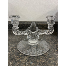 Load image into Gallery viewer, Pair of Vintage Martinsville Etched Glass Teardrop Double Taper Candlestick Holders
