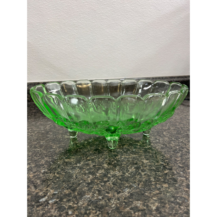 1960's Oval Green Indiana Glass Footed Fruit Bowl 12