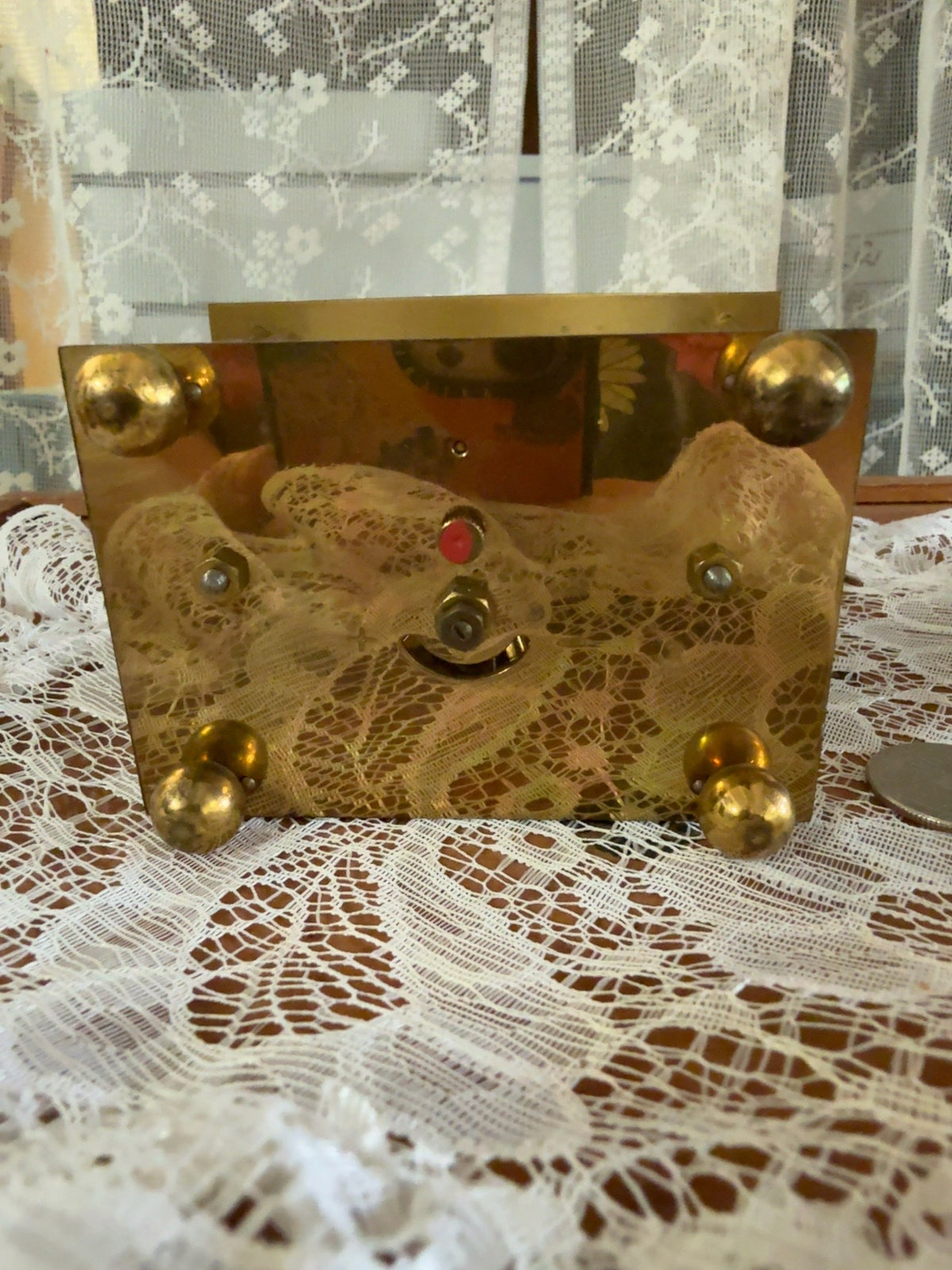Vintage 8-Day Brass Anniversary Clock with Glass Panels and Rotating Pendulum