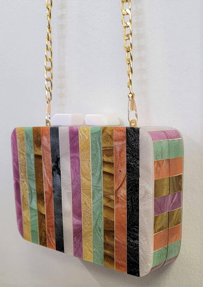 Ricki designs - BOX BAG WOOD/CARYLIC RAINBOW STRIPE