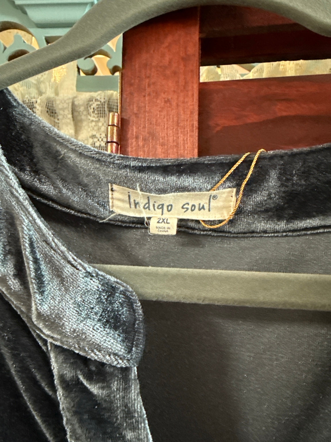 Indigo Soul Slate Blue Velvet Tunic Dress | Long Sleeve Empire Waist | Size 2XL