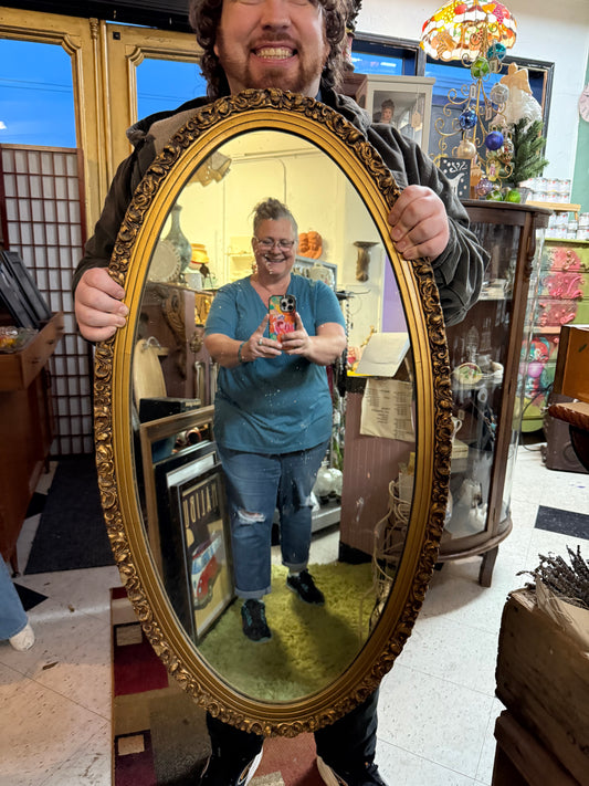 Gold Framed Oval Leaf Mirror