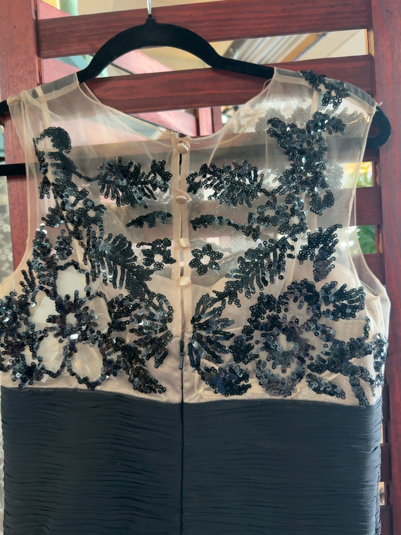 Rickie Freeman for Teri Jon Black Nude Beaded Silk Formal Gown Size 6 NWT