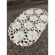 Load image into Gallery viewer, Vintage White and Silver Poinsettia Embroidered Cut Out Placemat Doily

