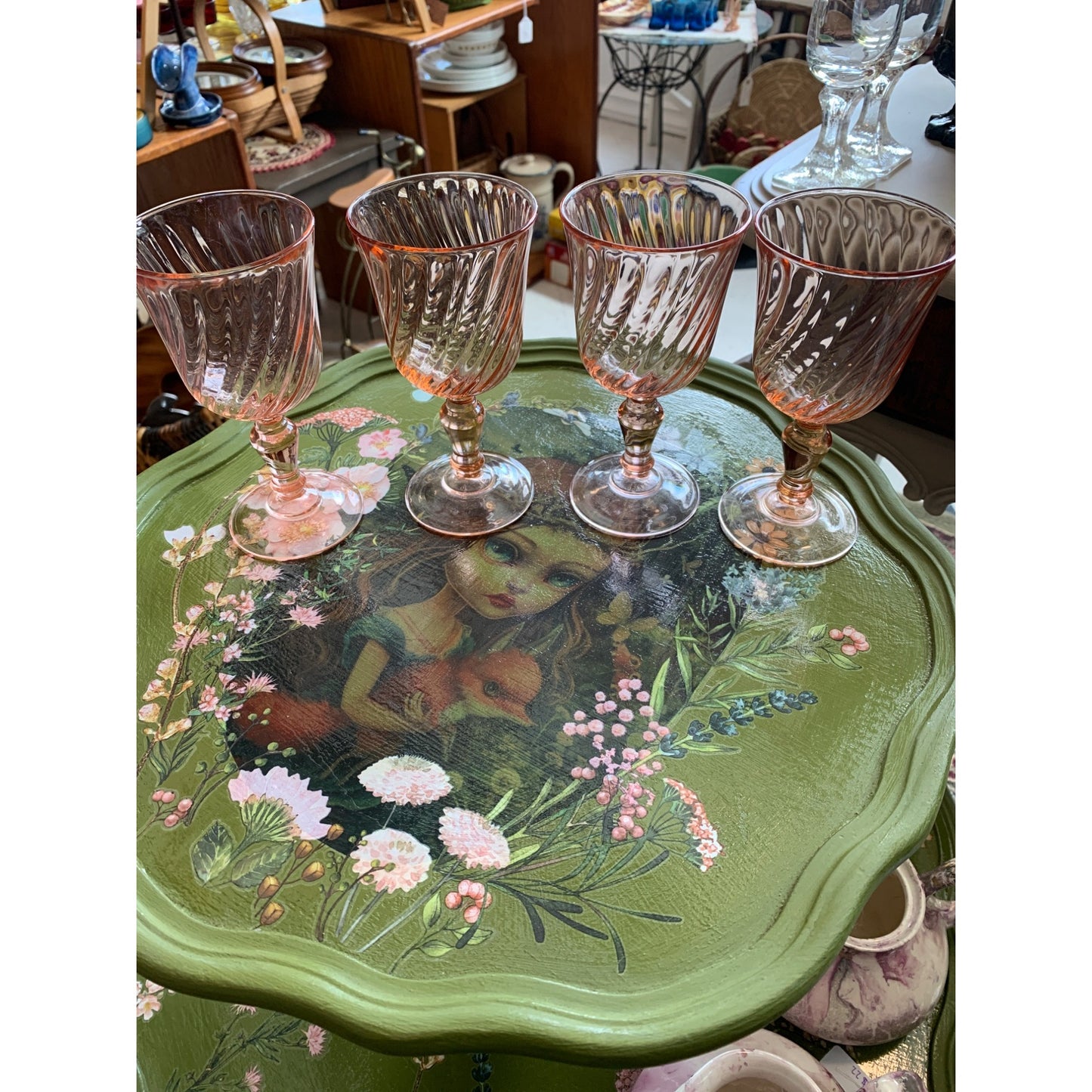 French Luminarc Arcoroc Rosalina 1960s Pink Swirl Water Goblets Set of 4