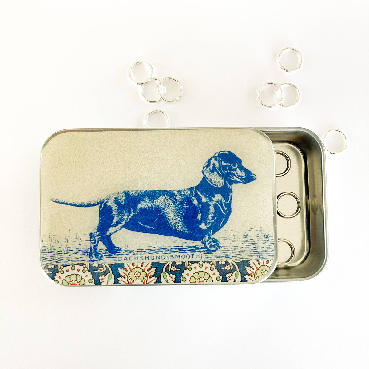 Firefly Notes - Dachshund notions tin, stitch marker tin