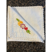 Load image into Gallery viewer, Hand Embroidered with Floral Design 100% Cotton Napkin Doily or Hankie
