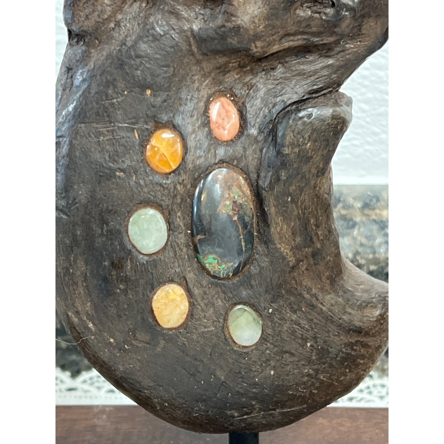 Vintage Driftwood Sculpure on Wooned Base and Stone Inlay