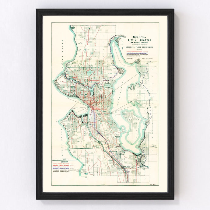 Vintage Map of Seattle, Washington 1911