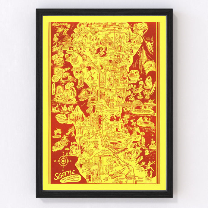 Vintage Map of Seattle, Washington 1950