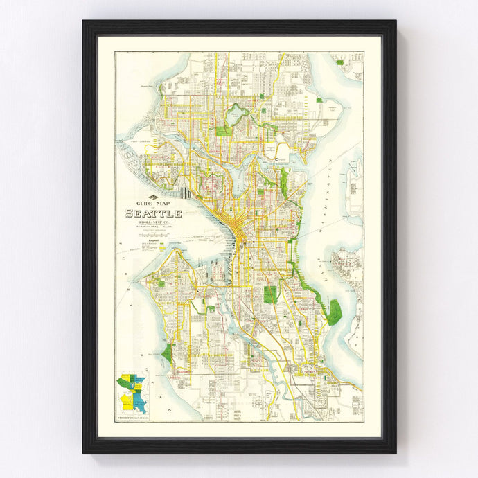 Vintage Map of Seattle, Washington 1924