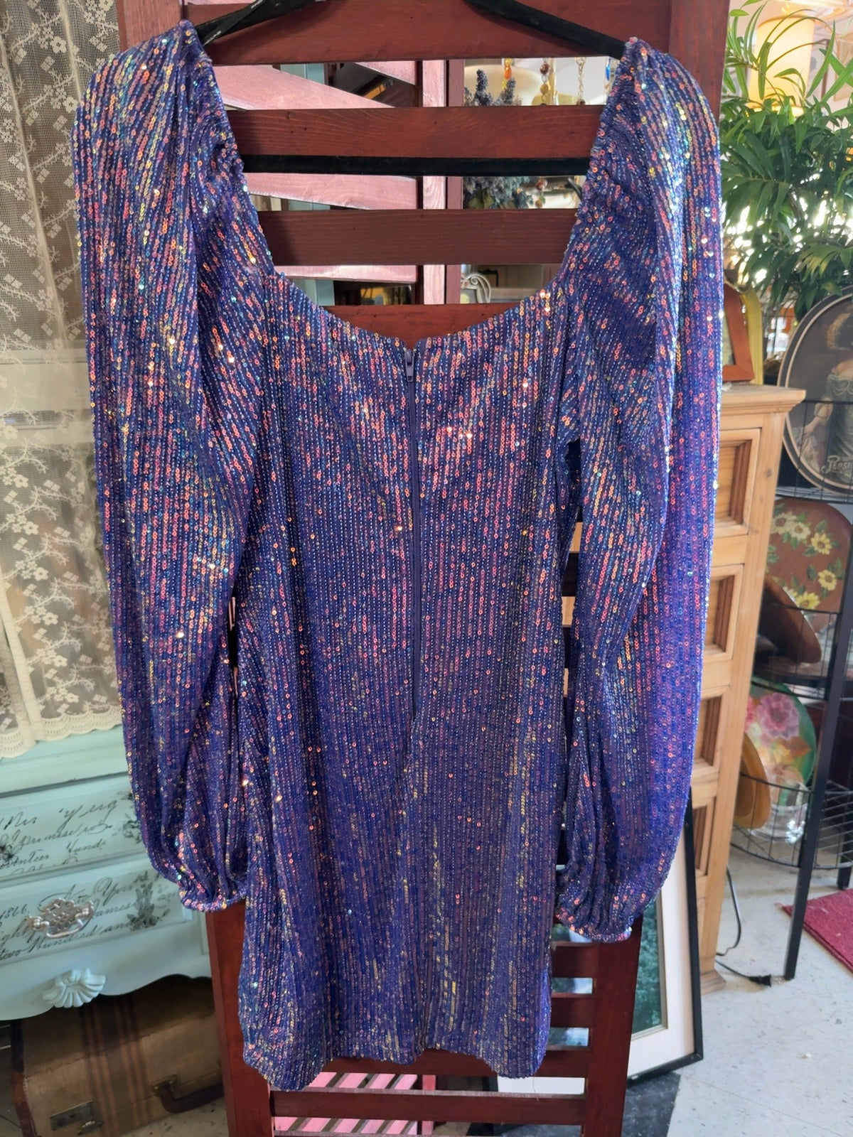 Fabiola Purple Iridescent Sequin Bodycon Mini Dress Size M NWT