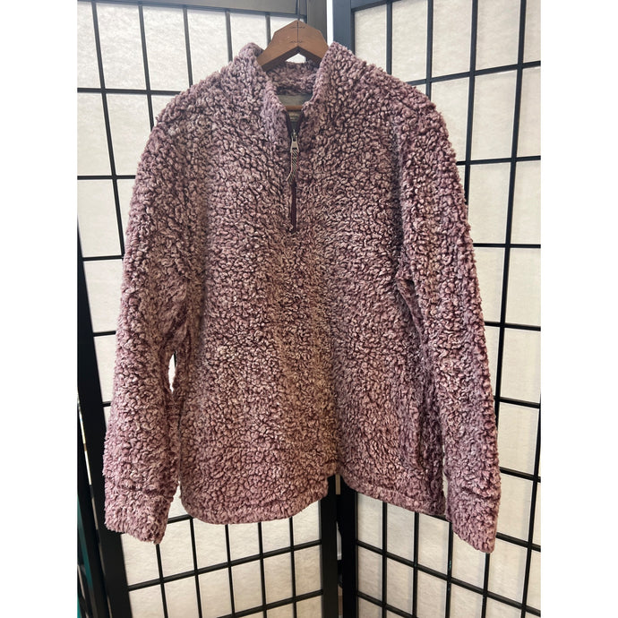 Vintage Women Sherpa Burgundy Pink Faux Fur Pull-Over Jacket Size XL