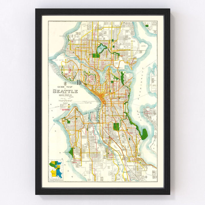 Vintage Map of Seattle, Washington 1929