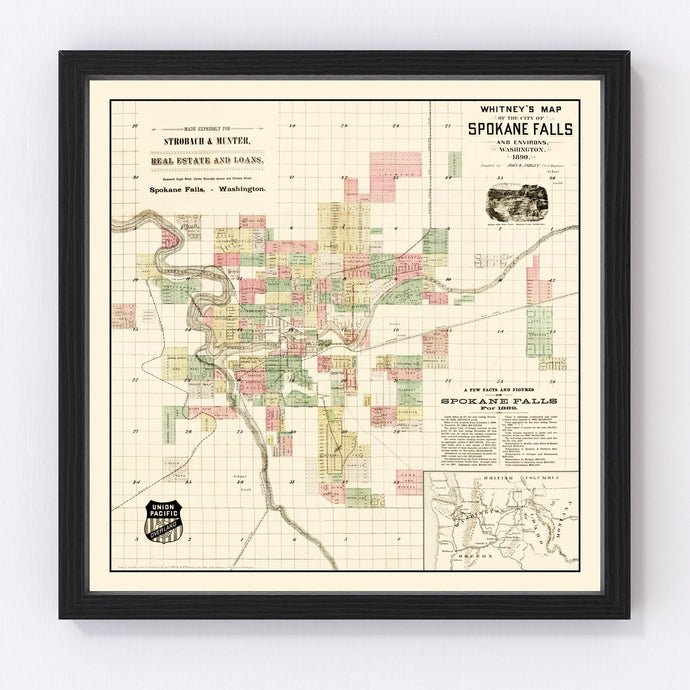 Vintage Map of Spokane Falls, Washington 1890