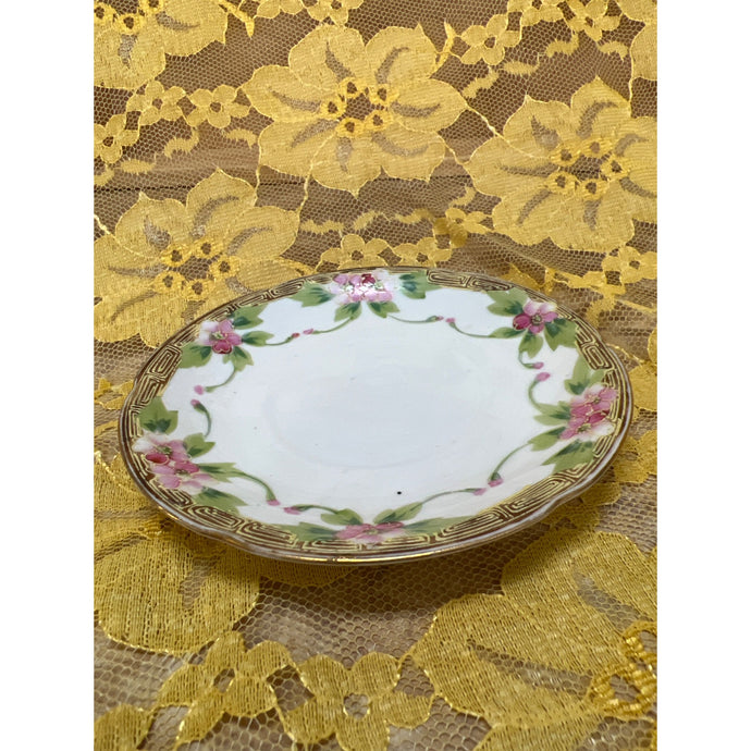 Vintage Hand Painted Delicate Pink and Gold floral Trinket Dish 4-3/4”