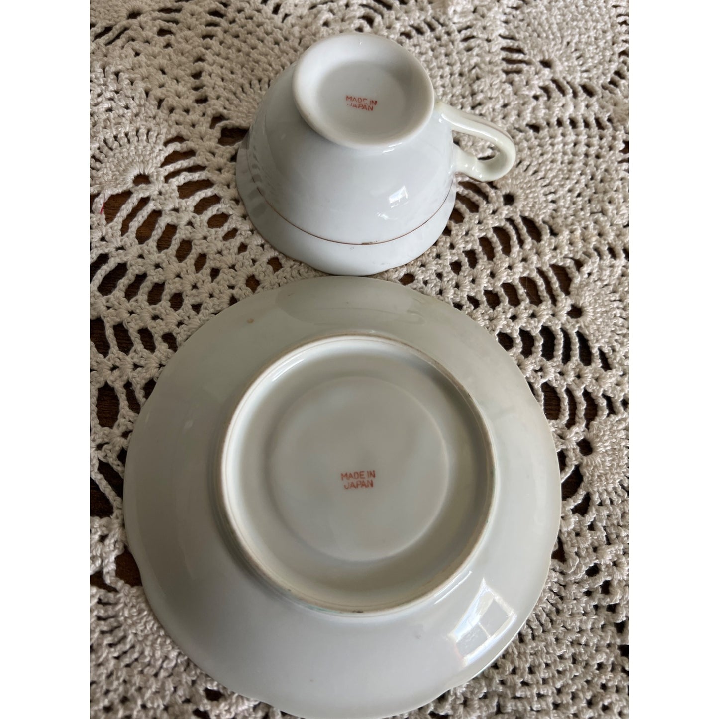 Vintage Demitasse Porcelain Hand Painted Teacup & Saucer With Green Leaves, Butterflies, and Gold Trim Made in Japan