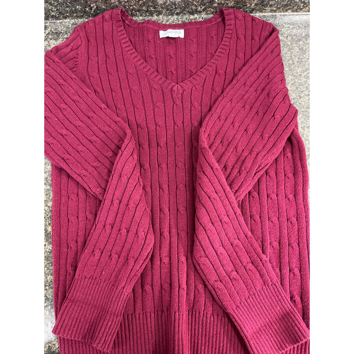 St. John’s Bay women’s classic Cable V-neck Sweater Dark Wine Size Medium