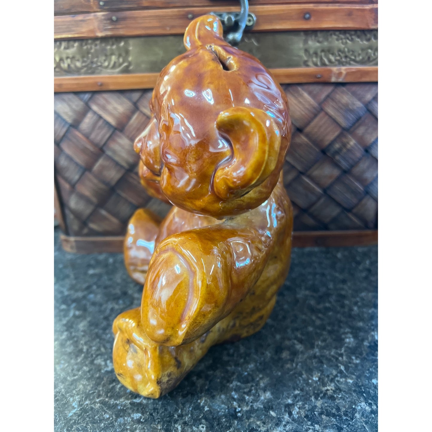 Vintage Ceramic Brown Ronnie Teddy Bear Piggy Bank