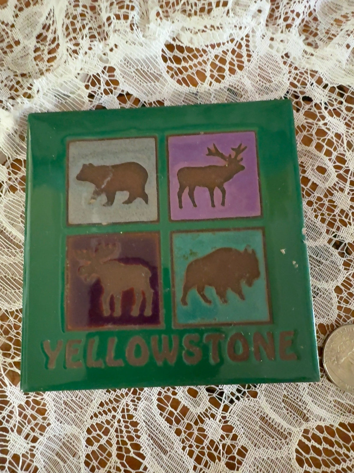Vintage Masterworks Yellowstone Wildlife Ceramic Tile Trivet – Handcrafted in USA