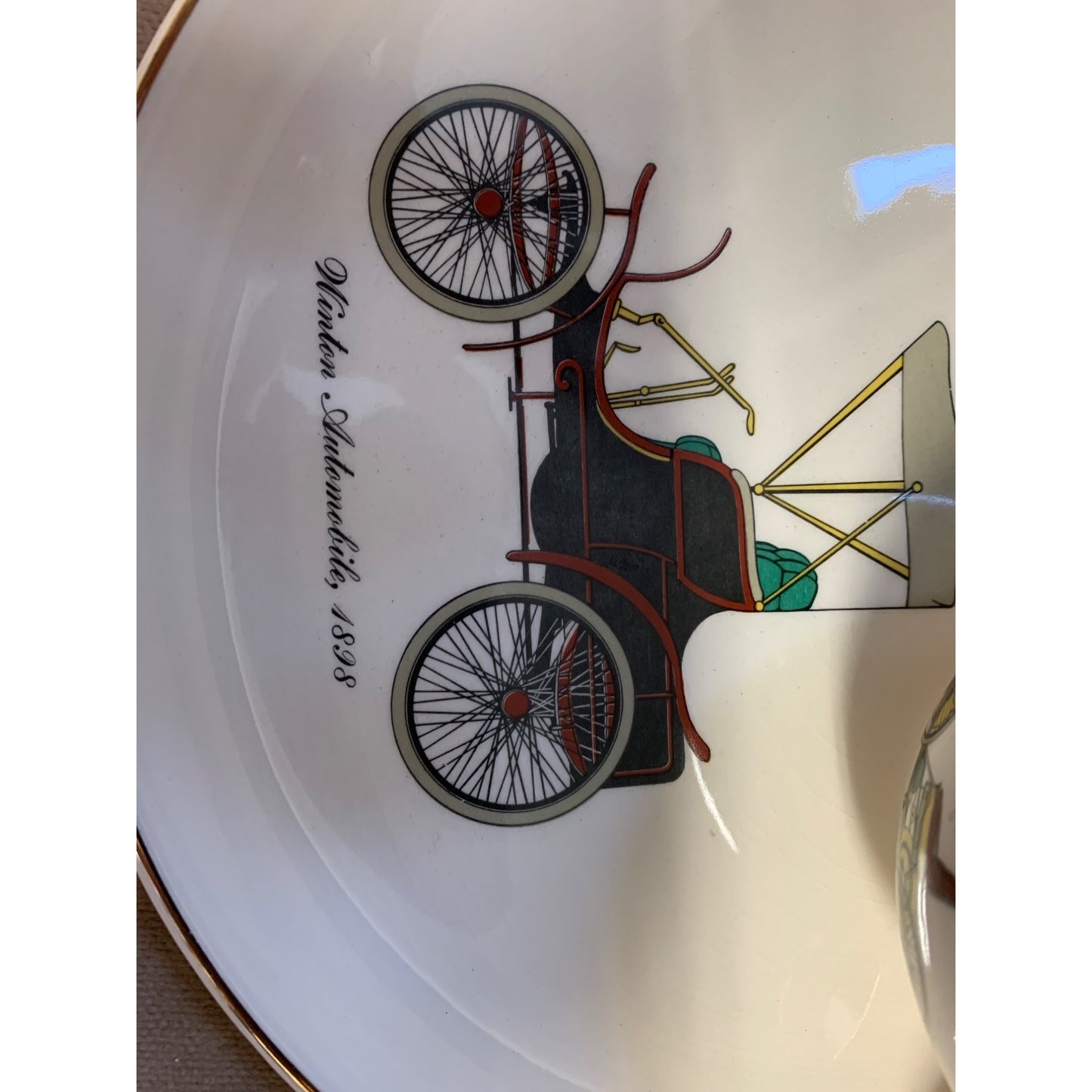 1895-1903 Gold Trim Porcelain Lunch Set of 4 Antique Automobiles
