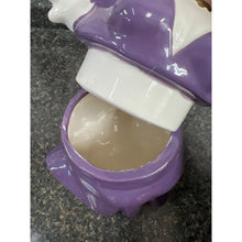 Load image into Gallery viewer, Ceramic Blond Winking Eyed Piggy in Purple Dress Cookie Jar
