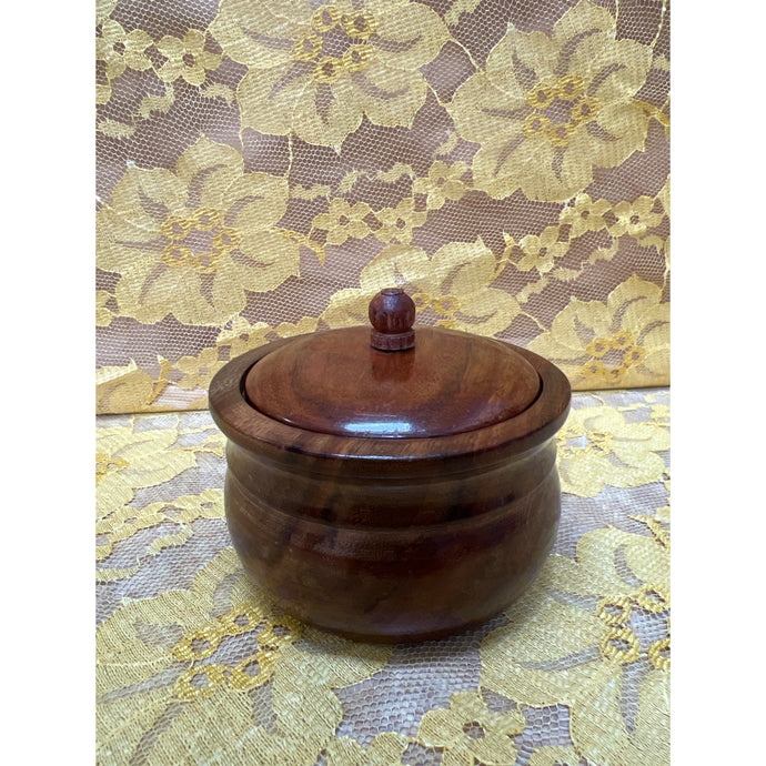 Vintage Hand Crafted Round Wooden Bowl or Trinket Dish with Lid