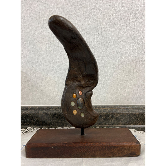 Vintage Driftwood Sculpure on Wooned Base and Stone Inlay