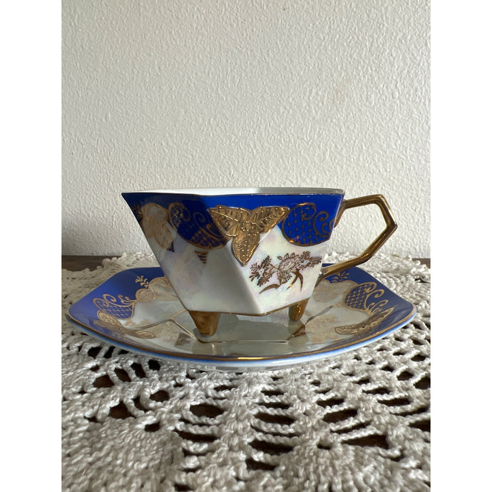 Unmarked Iridescent and Gold Porcelain Teacup & Saucer