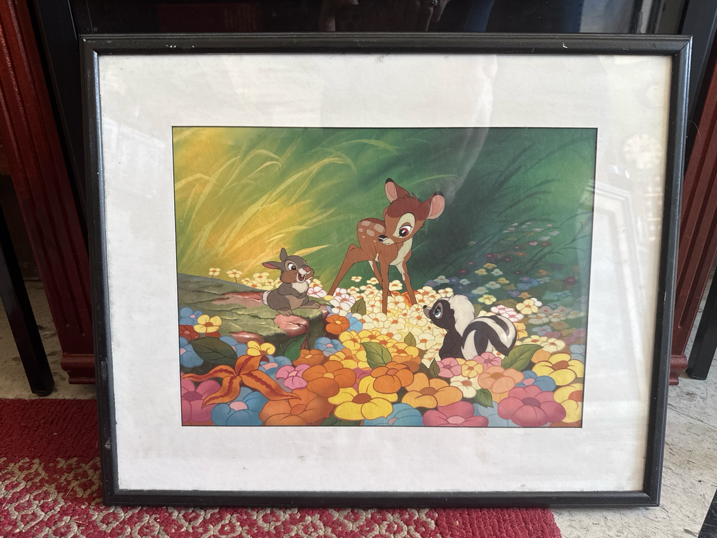 Vintage Disney Bambi, Thumper & Flower Framed Nursery Art Print