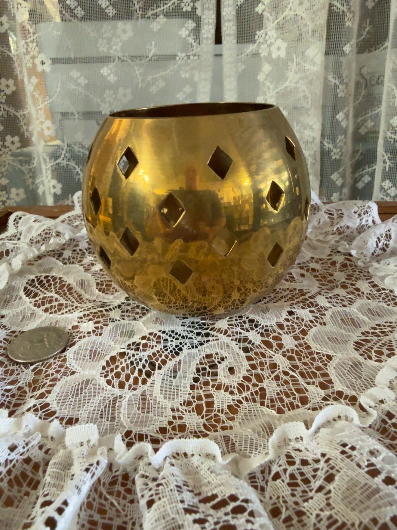 Vintage Pierced Brass Globe Tealight Holder – Made in India