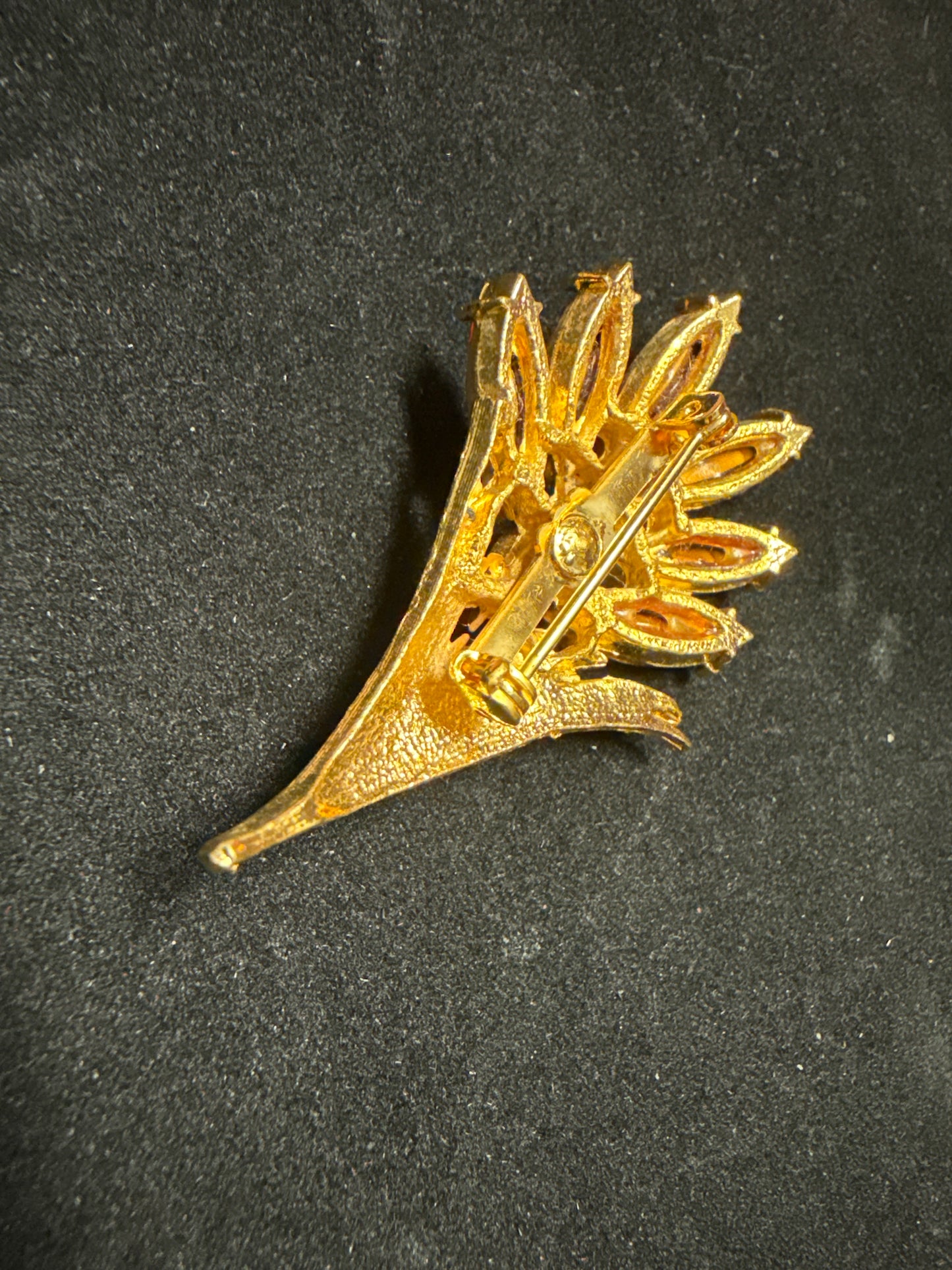 Vintage Gold-tone Brooch with Pink Marquise-cut Rhinestones