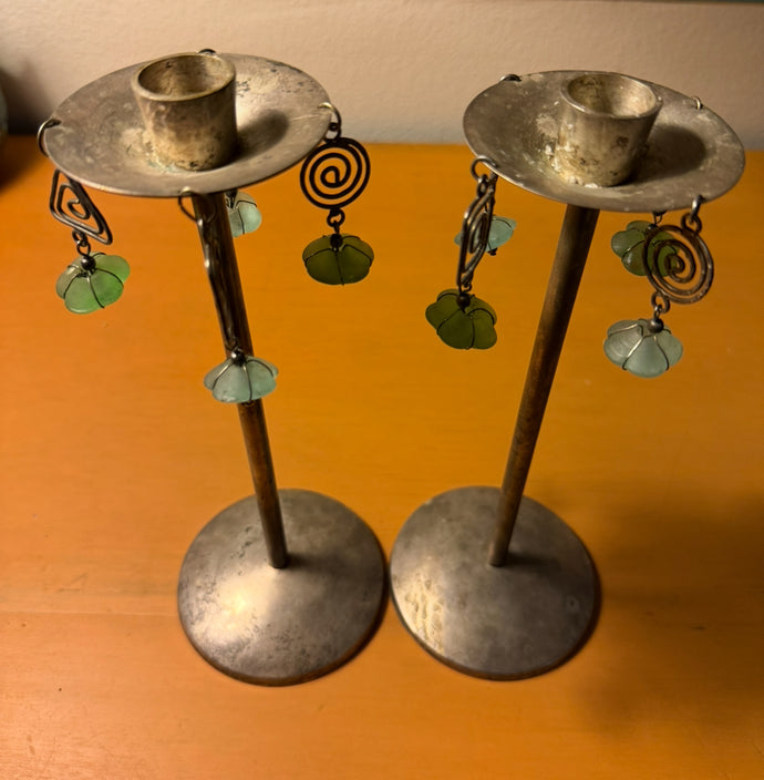 Metal and precious stone candle holders (set of 2)