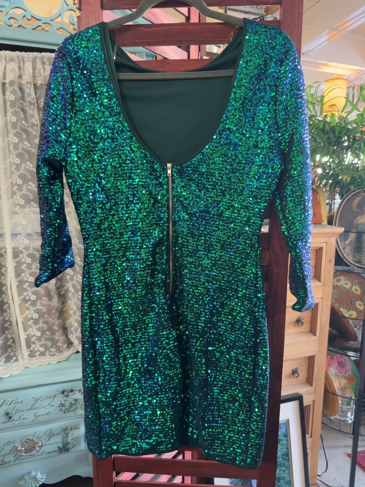 Fashion Nova Perfect Party Green Sequin Mini Dress Size M NWT