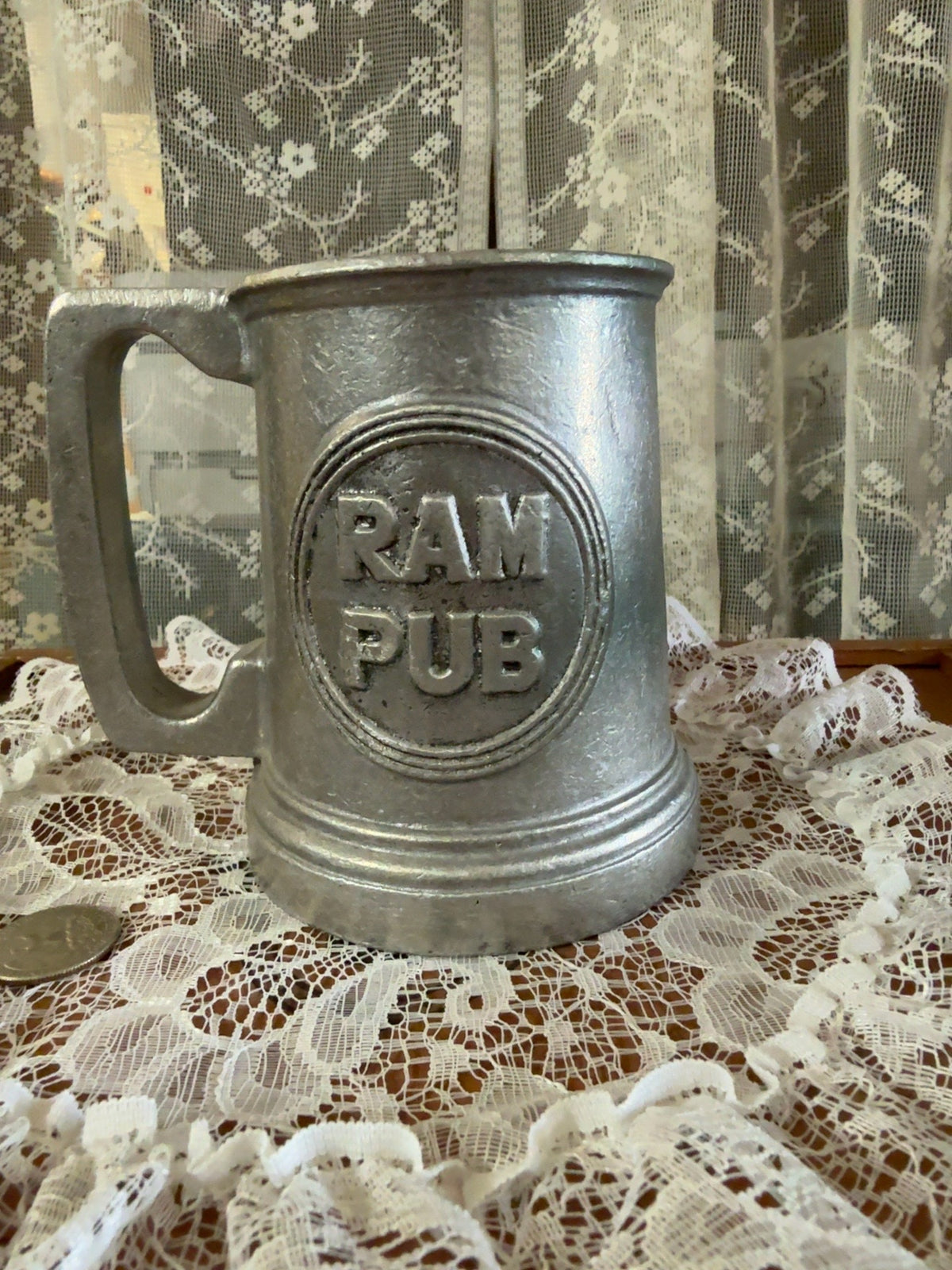 Vintage Cast Aluminum “Ram Pub” Tankard Mug with Ram Emblem