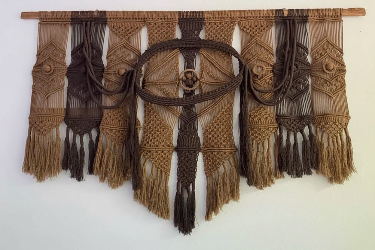 Large Multi-toned Macrame Wall Hanging with an Oval Motif