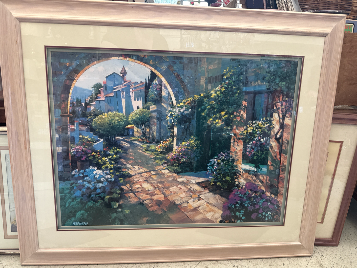 Large Howard Behrens “Villa Cipriani Archway” Framed Italian Garden Print